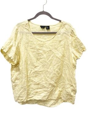 Tahari 100% Linen Boxy Blouse Size 1X Sunshine Yellow Coastal Lagenlook Lagom